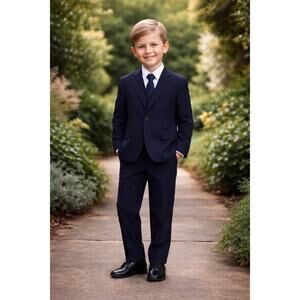 NEW Boys First Holy Communion Suit Size 5 - Navy 5 Piece w/Garment Bag